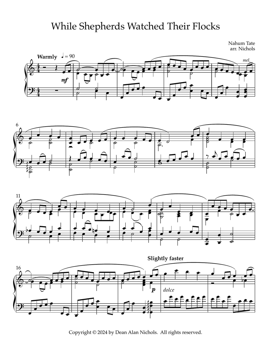 While Shepherds Watched Their Flocks By Night Piano Solo scores gallery preview page 1