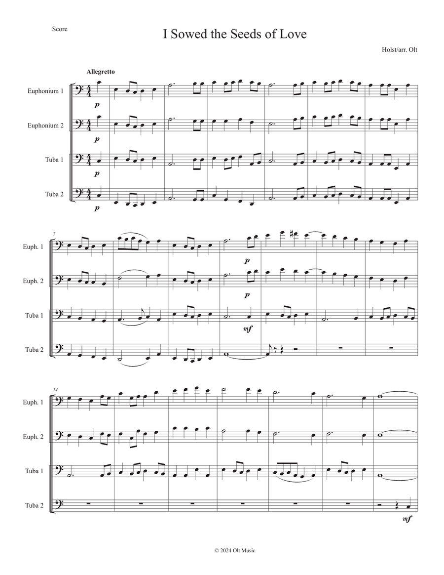 I Sowed the Seeds of Love Brass Quartet scores gallery preview page 1