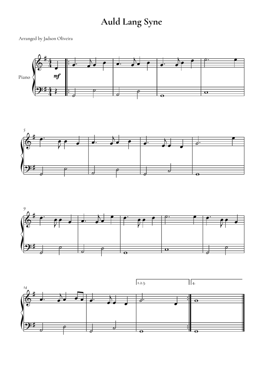 Auld Lang Syne Easy Piano scores gallery preview page 1