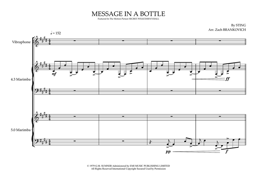 Message In A Bottle Message In A Bottle Percussion Ensemble scores gallery preview page 1