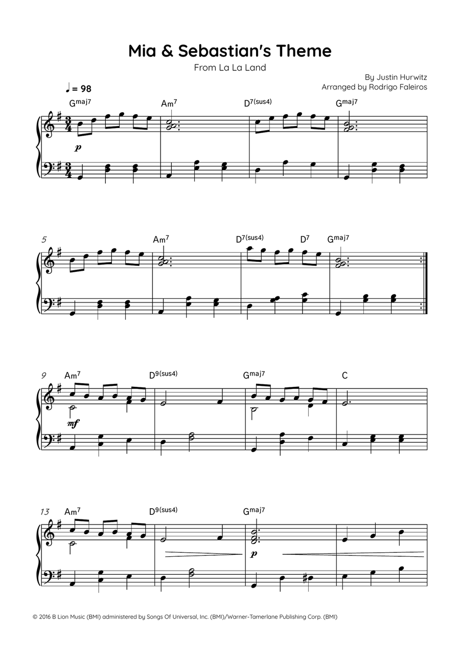 Mia & Sebastian's Theme Easy Piano scores gallery preview page 1