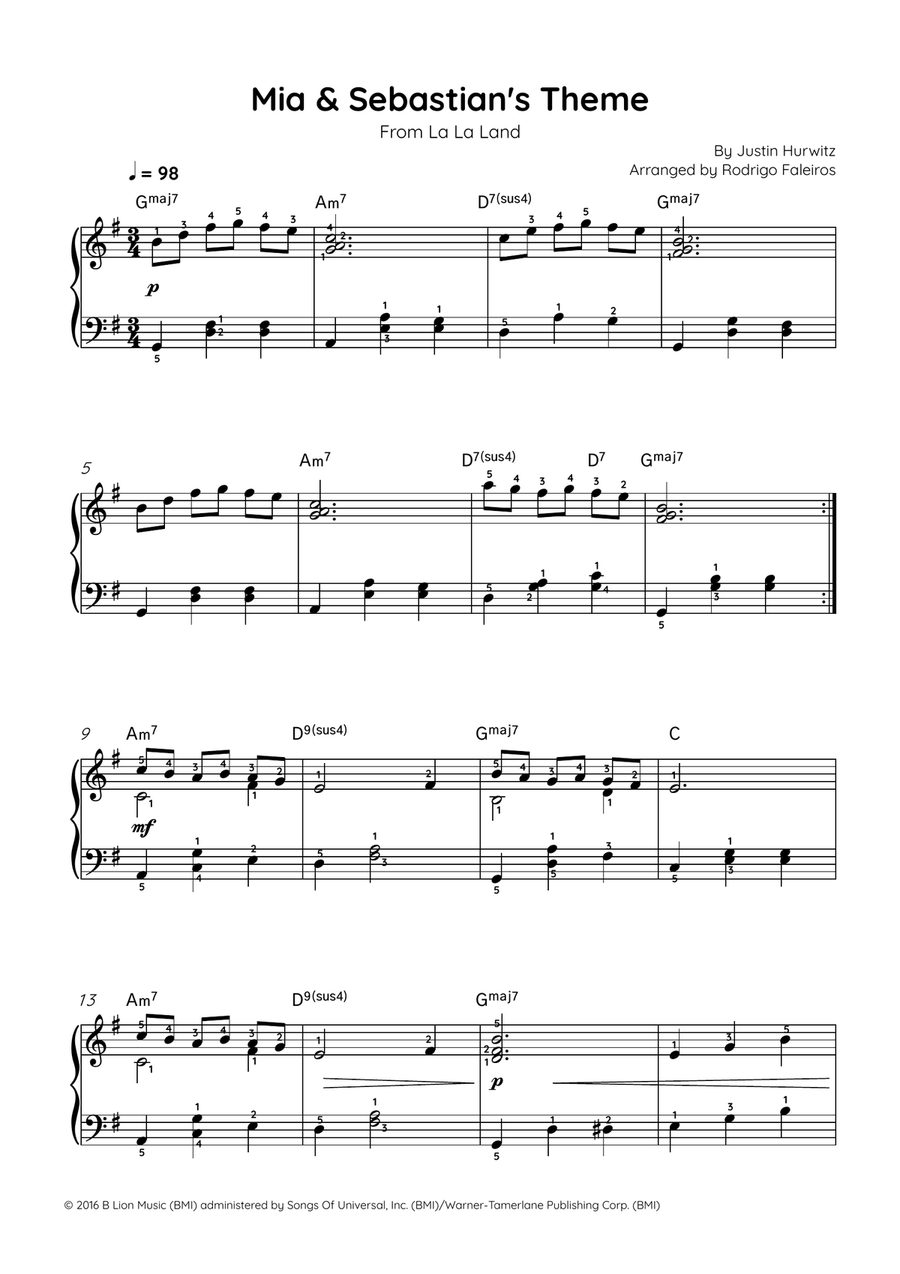 Mia & Sebastian's Theme Easy Piano scores gallery preview page 1