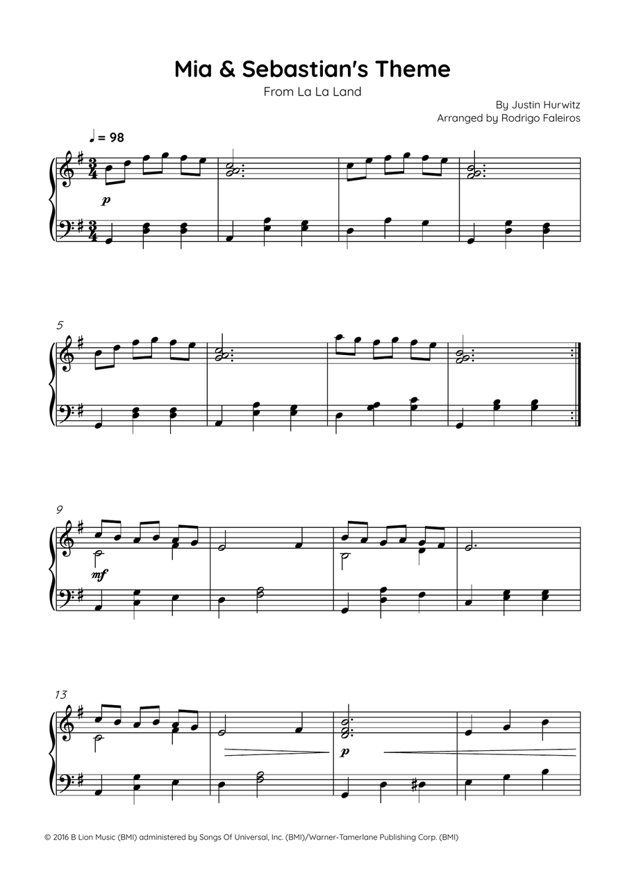 Mia & Sebastian's Theme Easy Piano scores gallery preview page 1
