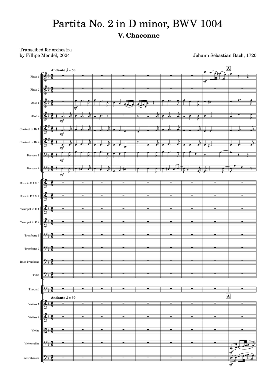 Bach - Chaconne in D Minor Full Orchestra scores gallery preview page 1