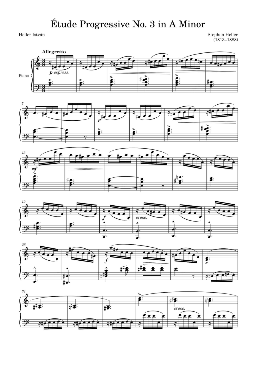 Étude Progressive Opus 46 No. 3 in A Minor – Stephen Heller Piano Solo scores gallery preview page 1