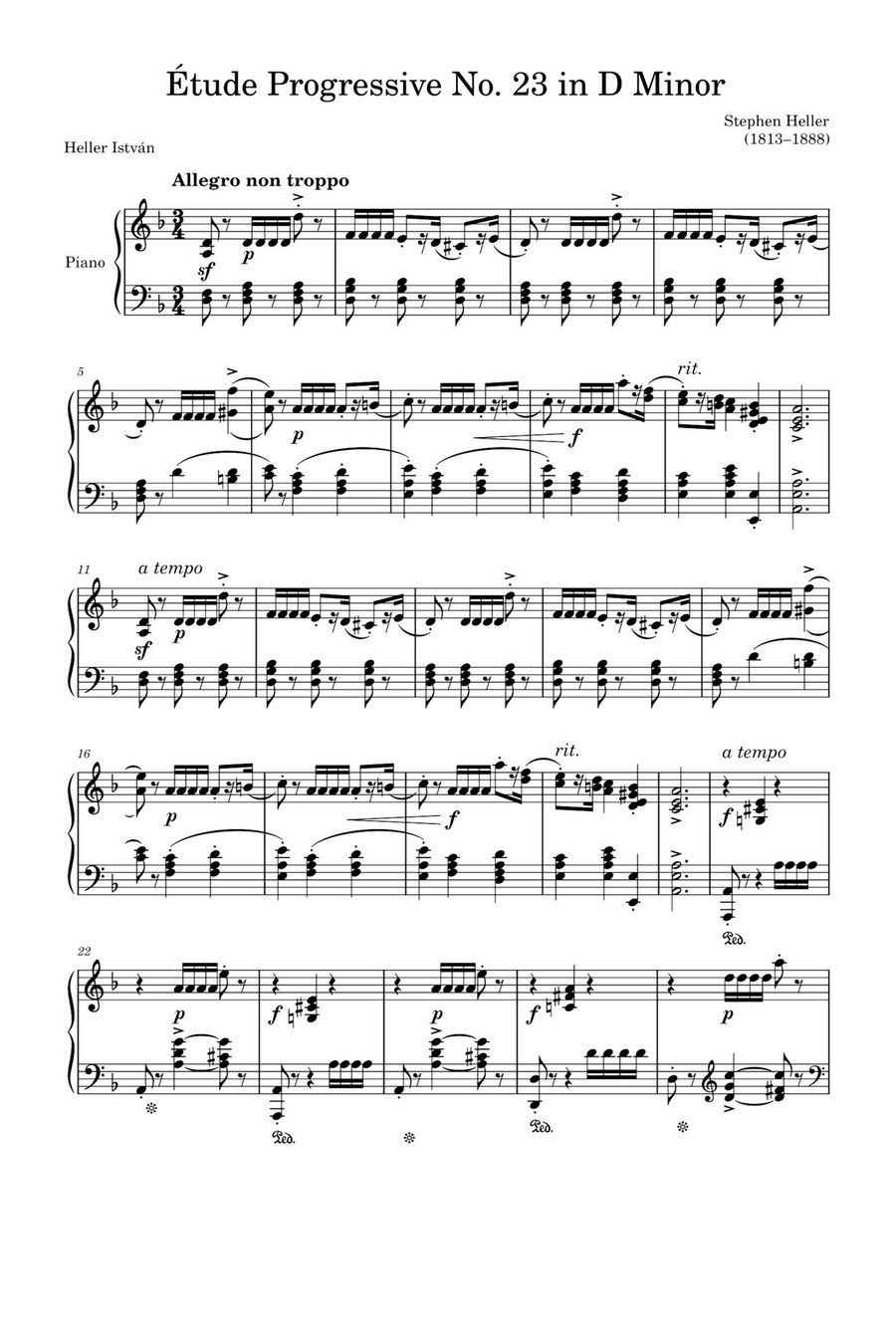 Étude Progressive Opus 46 No. 23 in D Minor – Stephen Heller Piano Solo scores gallery preview page 1