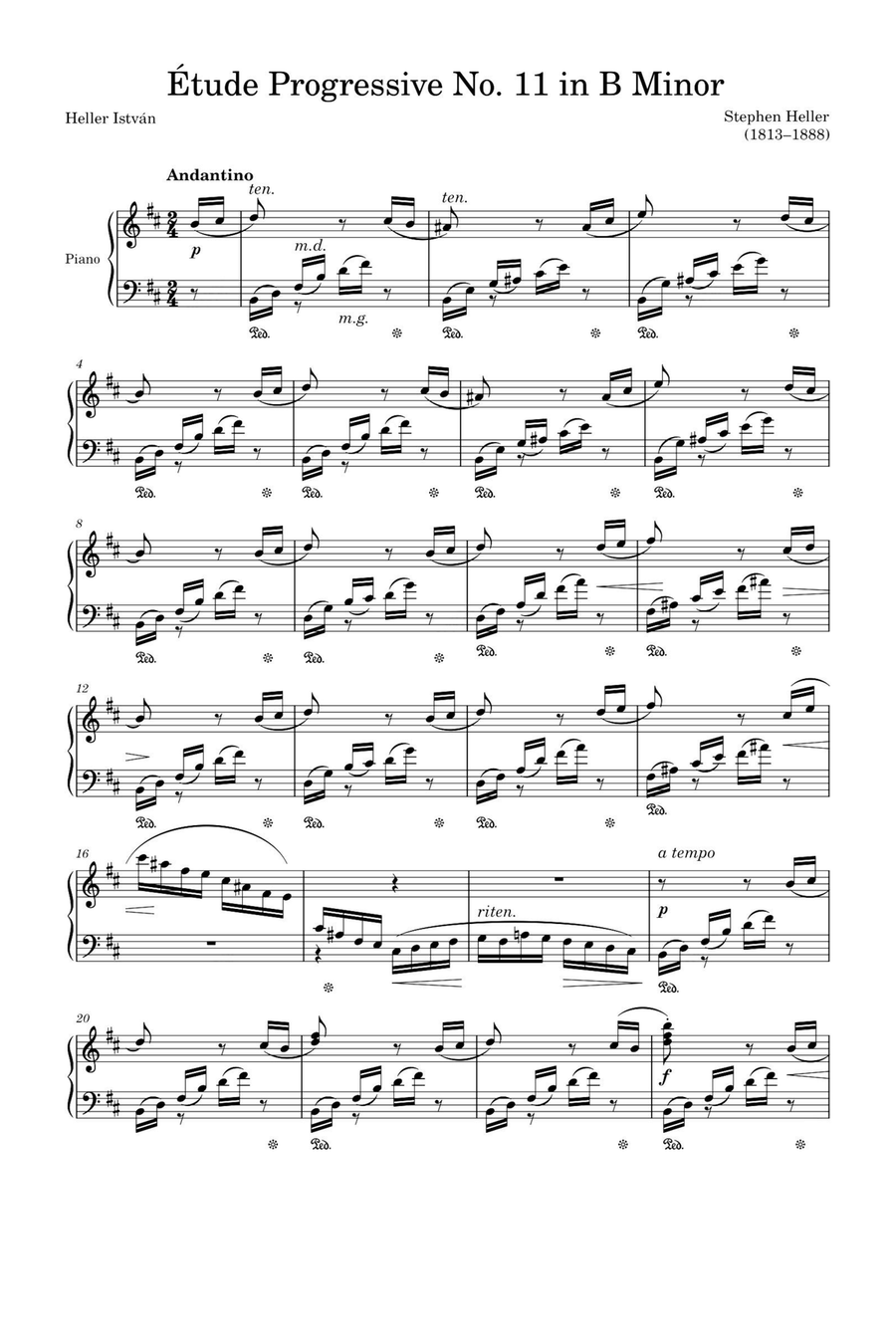 Étude Progressive Opus 46 No. 11 in B Minor – Stephen Heller Piano Solo scores gallery preview page 1