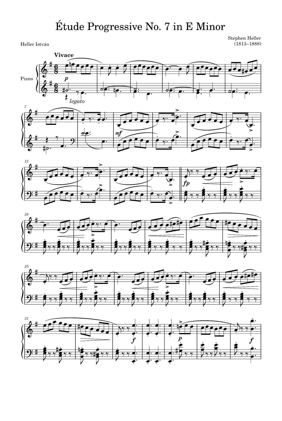 Étude Progressive Opus 46 No. 7 in E Minor – Stephen Heller Piano Solo scores gallery preview page 1
