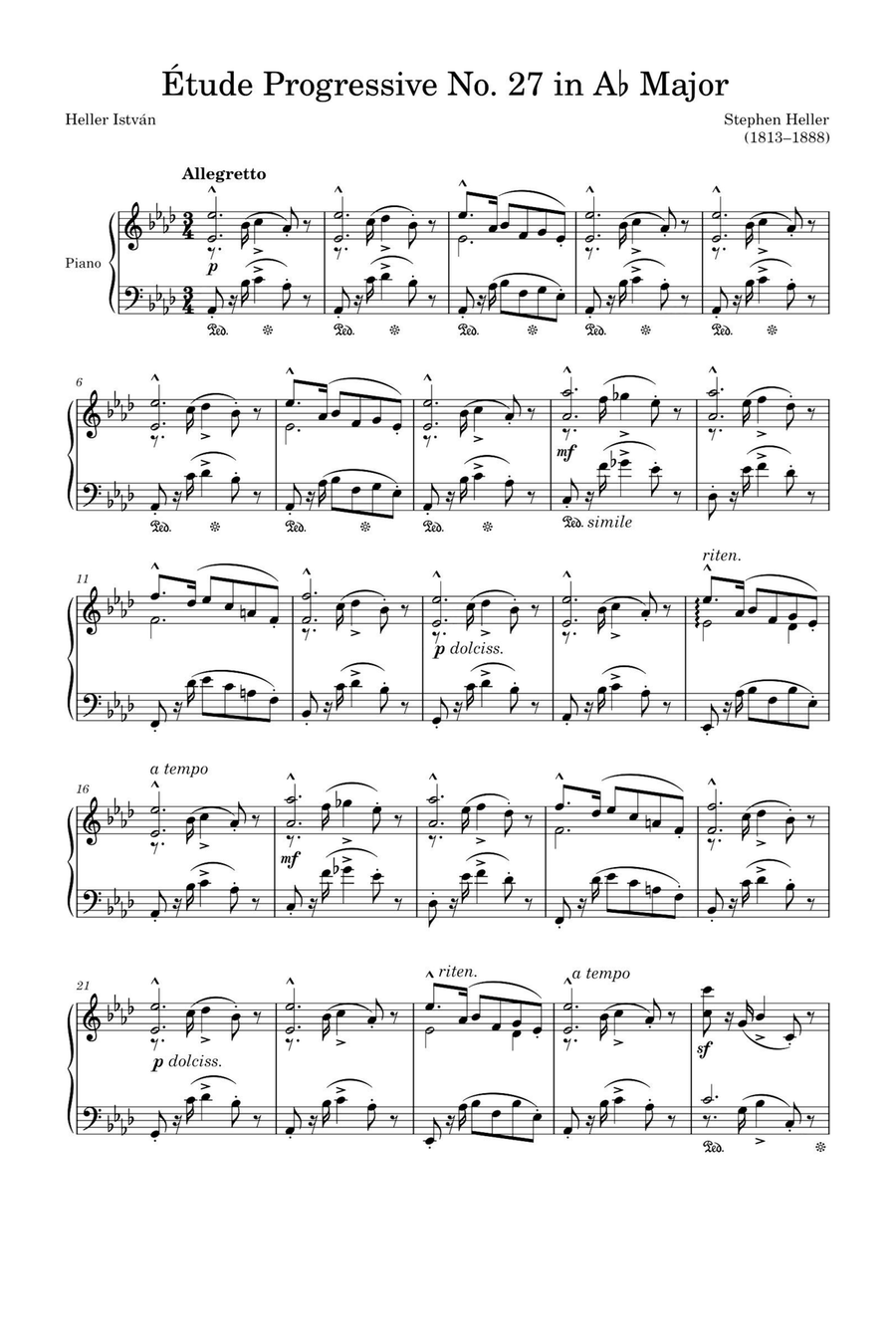 Étude Progressive Opus 46 No. 27 in A♭ Major – Stephen Heller Piano Solo scores gallery preview page 1