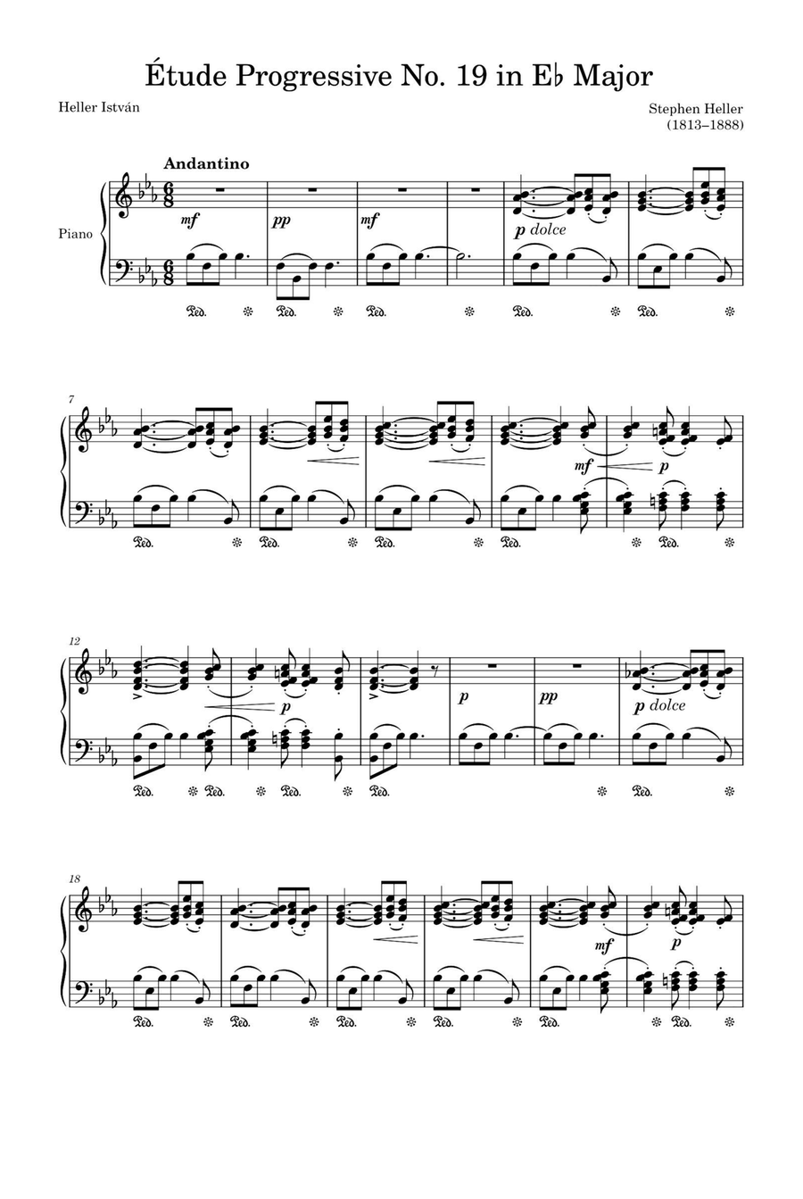Étude Progressive Opus 46 No. 19 in E♭ Major – Stephen Heller Piano Solo scores gallery preview page 1