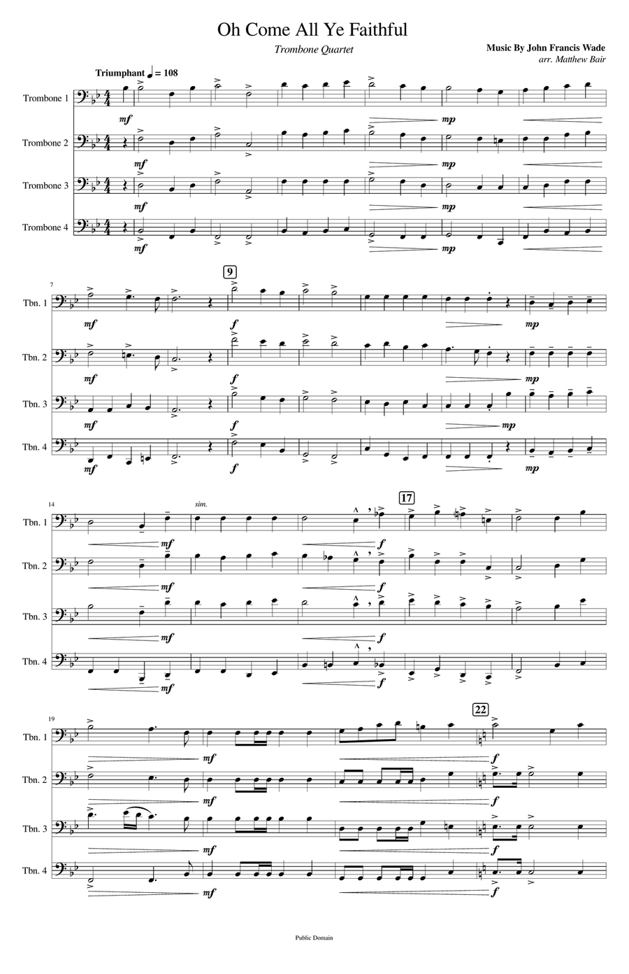 O Come All Ye Faithful O Come All Ye Faithful Brass Quartet scores gallery preview page 1