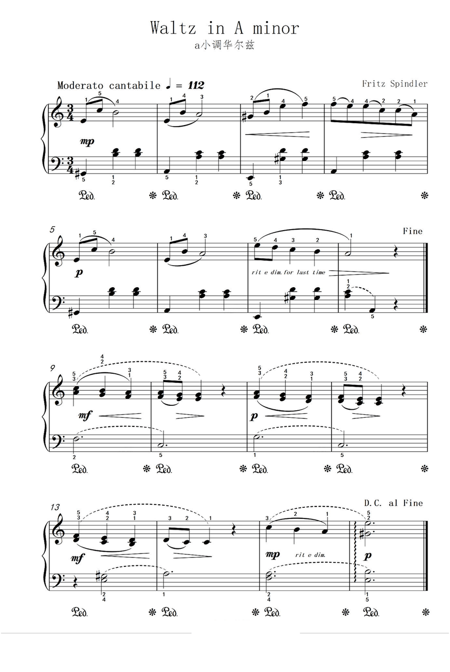 Waltz in A minor - Fritz Spindler Piano Solo scores gallery preview page 1