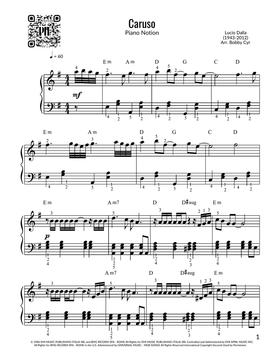 Caruso Caruso Easy Piano scores gallery preview page 1