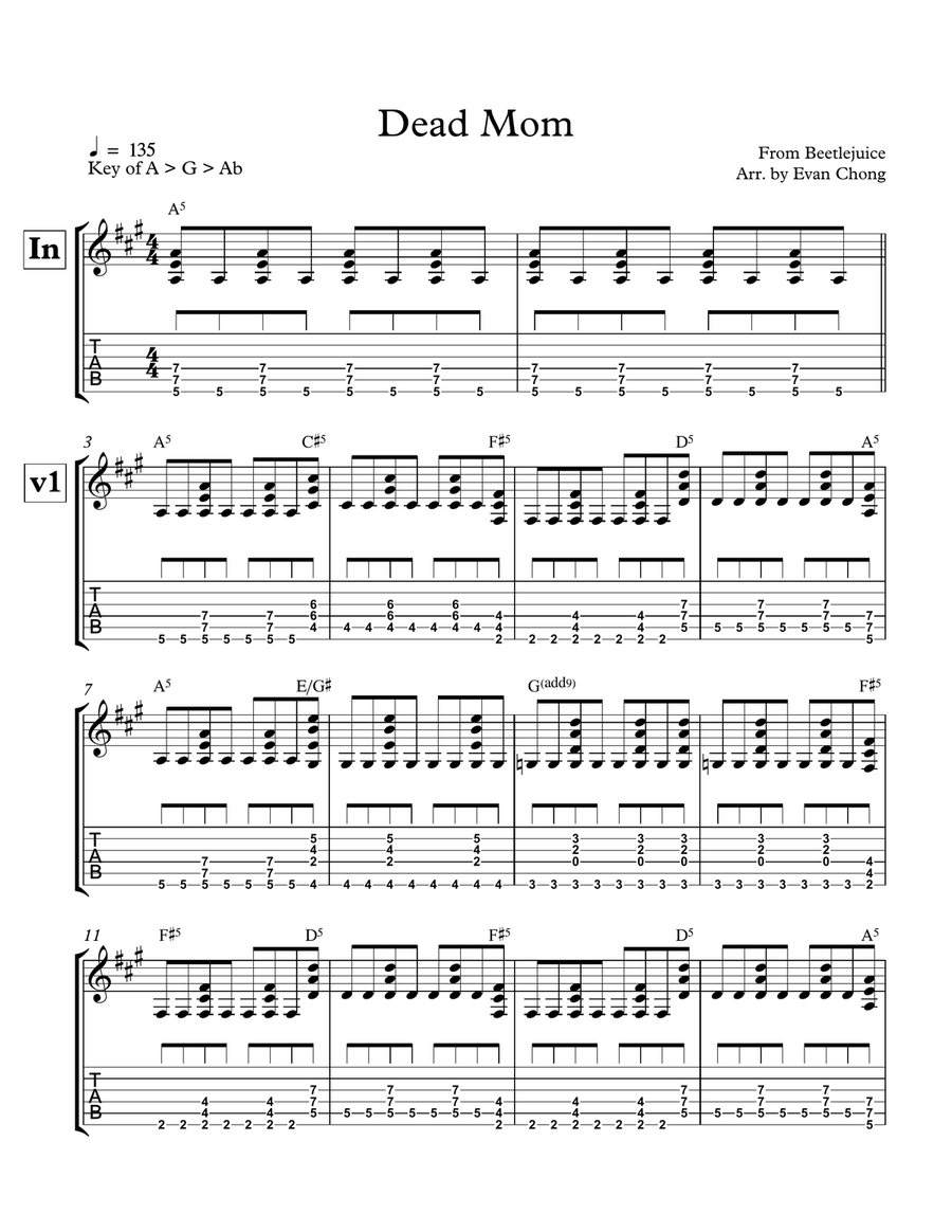 Dead Mom Dead Mom Guitar Tablature scores gallery preview page 1