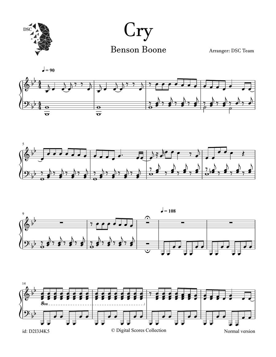 Cry Cry Piano Solo scores gallery preview page 1