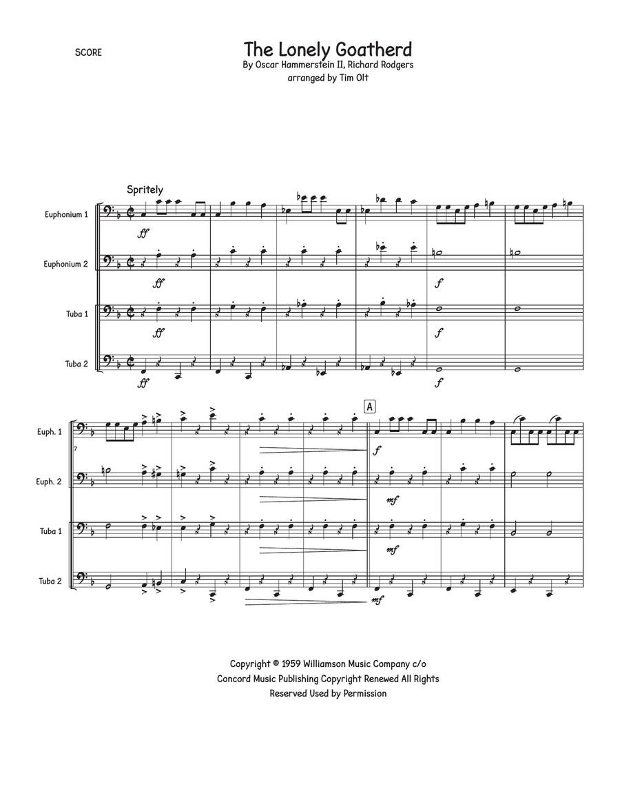 The Lonely Goatherd The Lonely Goatherd Brass Quartet scores gallery preview page 1