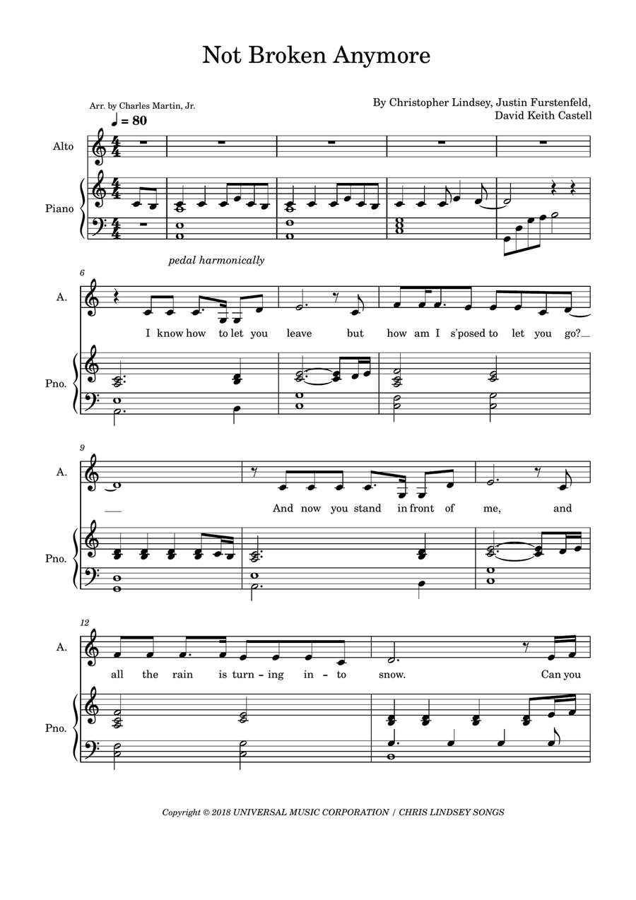 Not Broken Anymore Not Broken Anymore Piano, Vocal scores gallery preview page 1