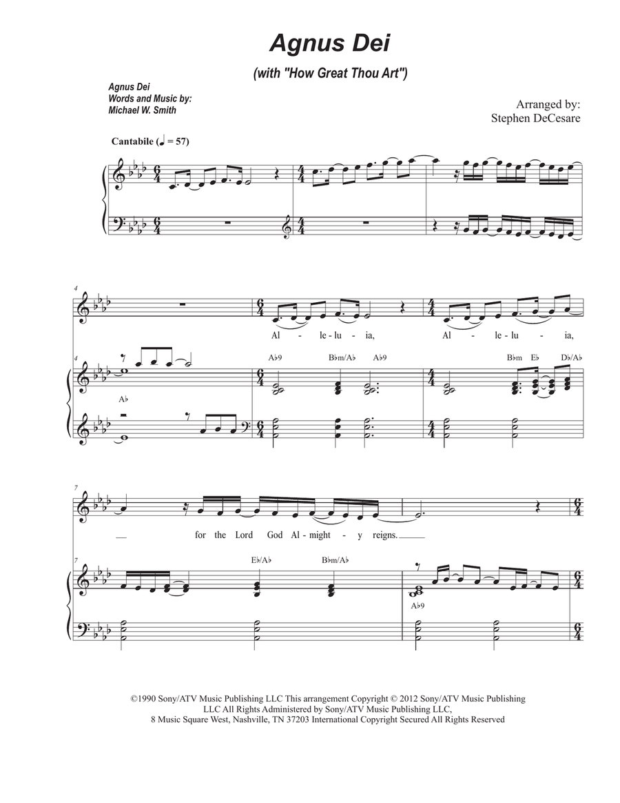 Medley: Agnus Dei with How Great Thou Art Piano, Vocal scores gallery preview page 1