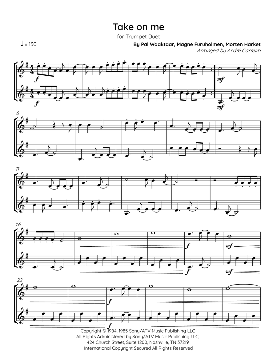 Take On Me Take On Me Trumpet Duet scores gallery preview page 1