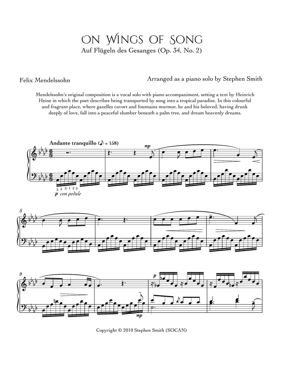 On Wings of Song (Auf Flügeln des Gesanges) Piano Solo scores gallery preview page 1