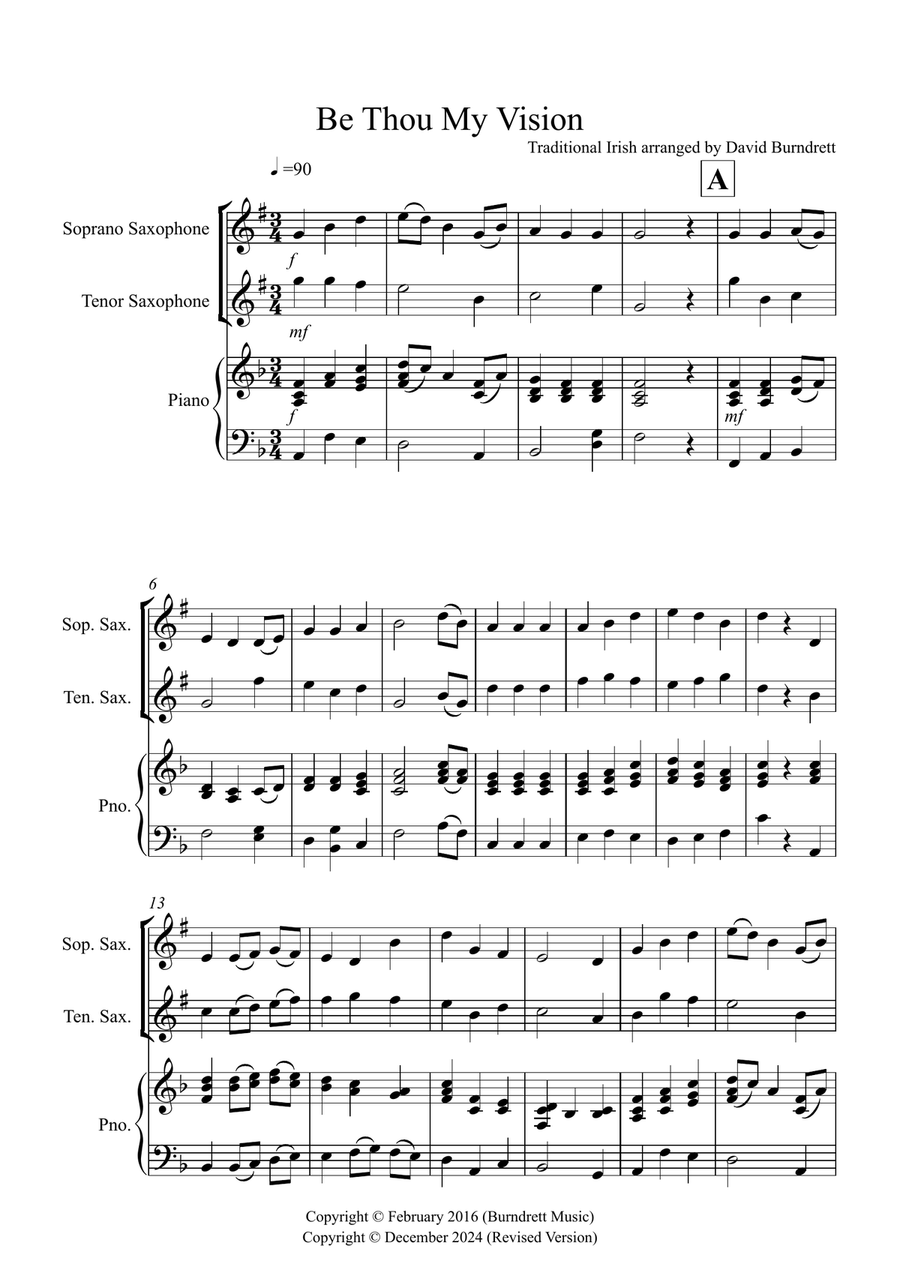 Be Thou My Vision for Soprano and Tenor Saxophone Duet Woodwind Duet scores gallery preview page 1