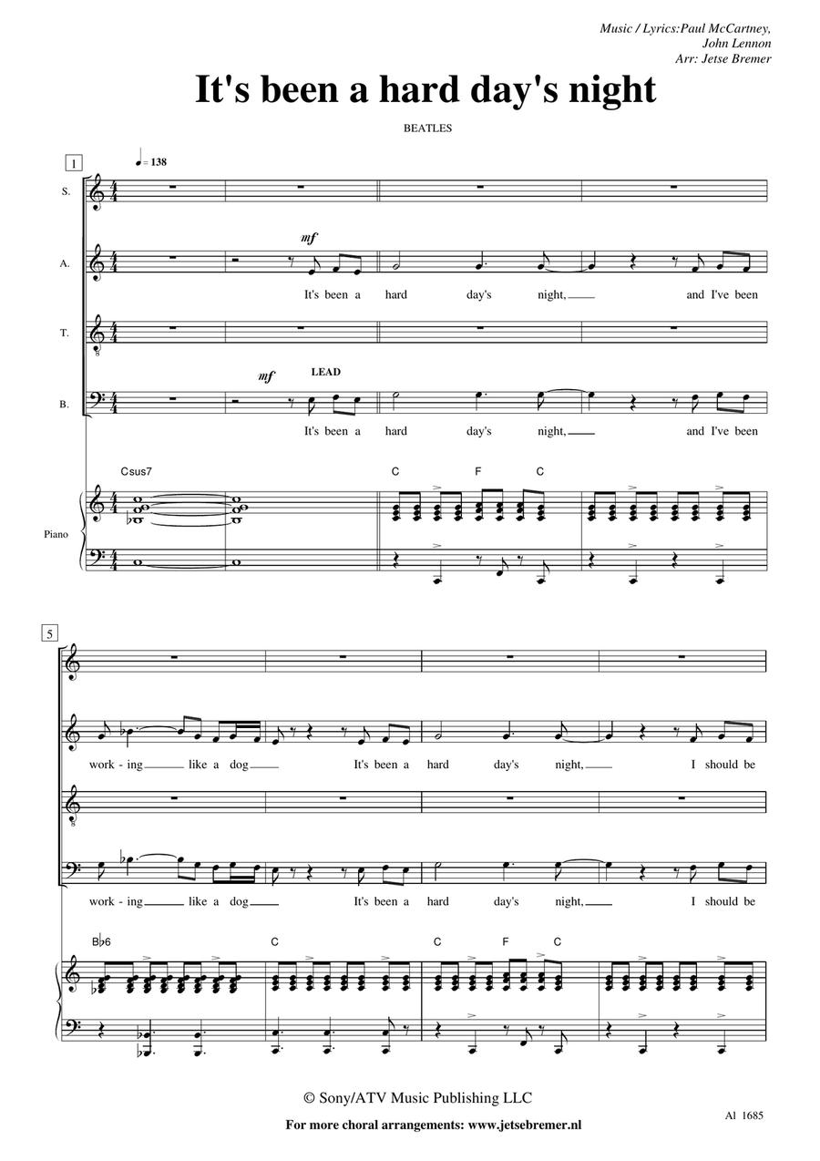 A Hard Day's Night A Hard Day's Night 4-Part scores gallery preview page 1