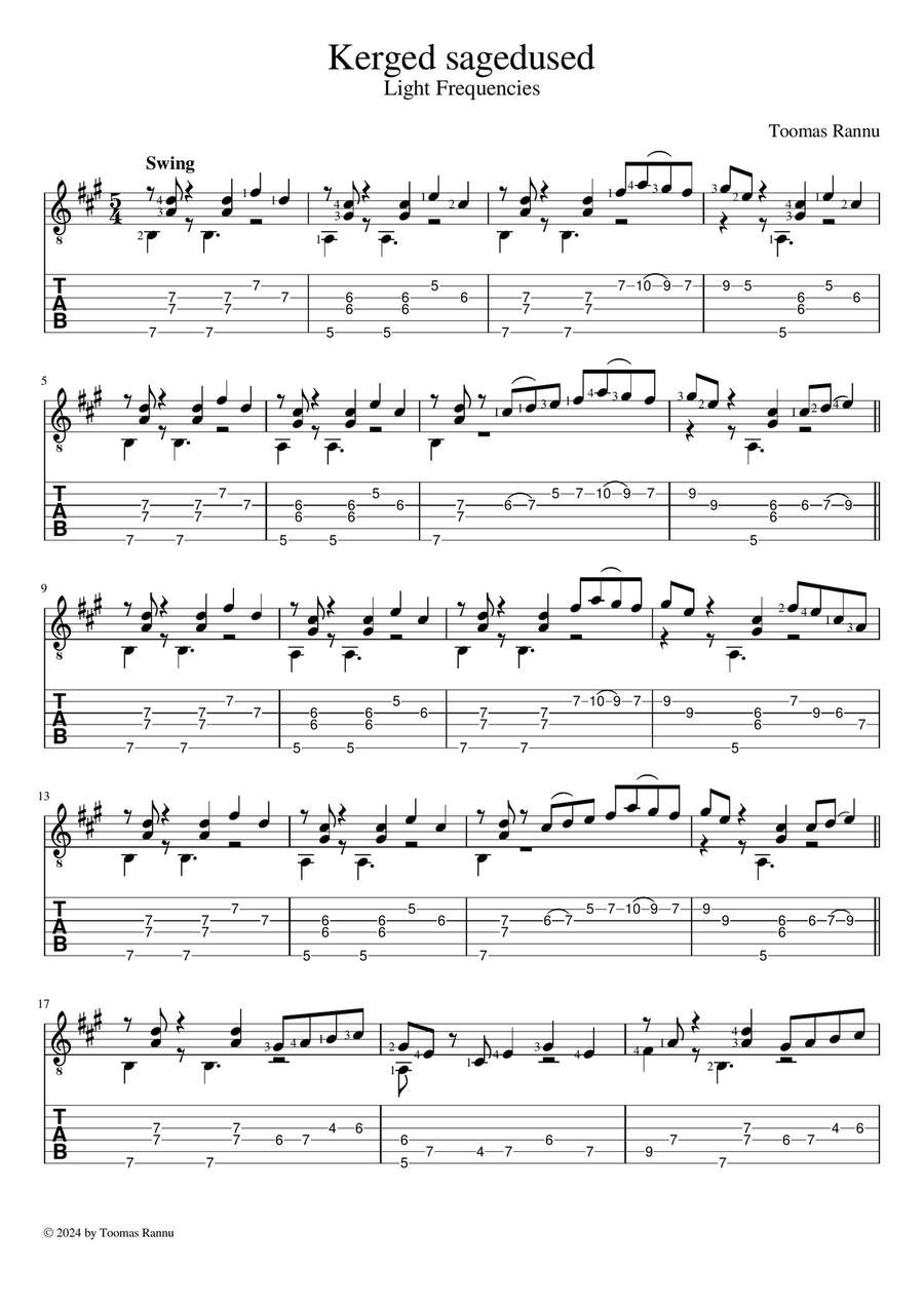 Kerged sagedused/Light Frequencies Electric Guitar scores gallery preview page 1