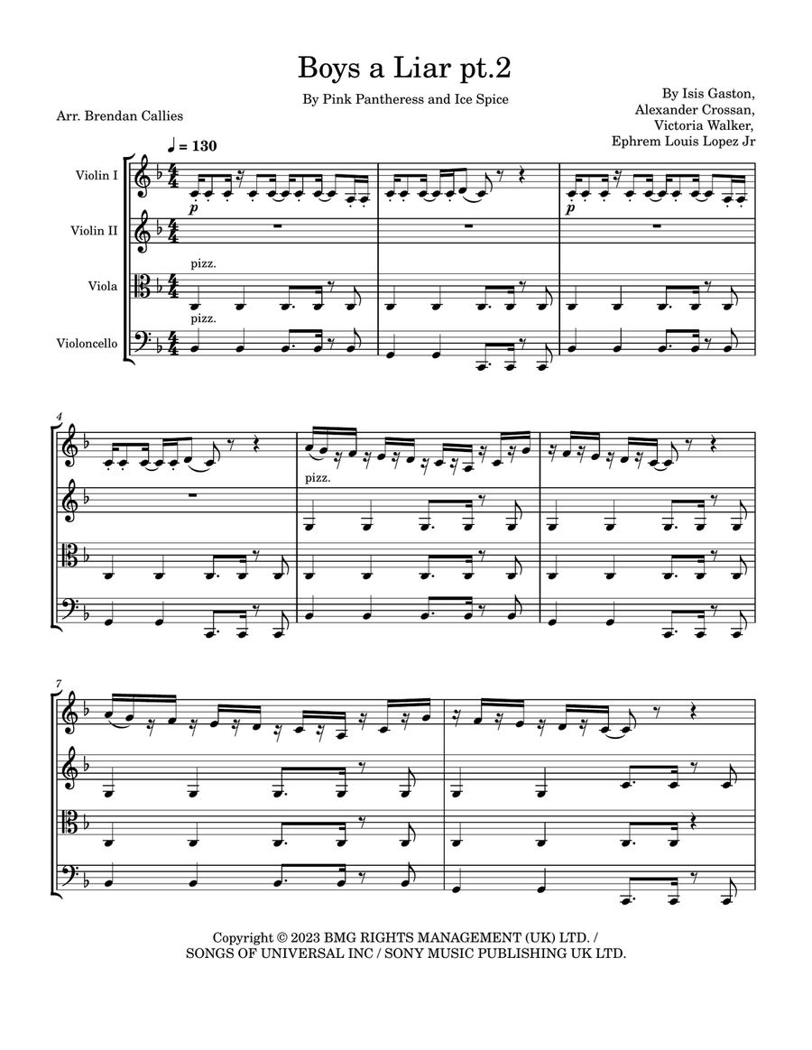 Boy's A Liar Pt 2 Boy's A Liar Pt 2 String Quartet scores gallery preview page 1