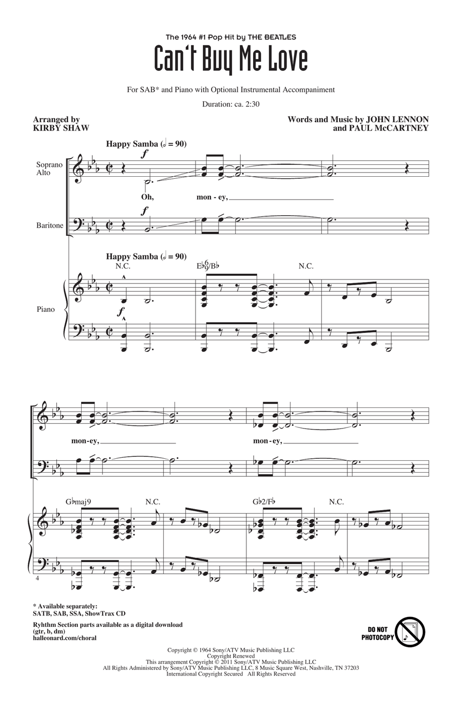 Can't Buy Me Love (arr. Kirby Shaw) 3-Part scores gallery preview page 1