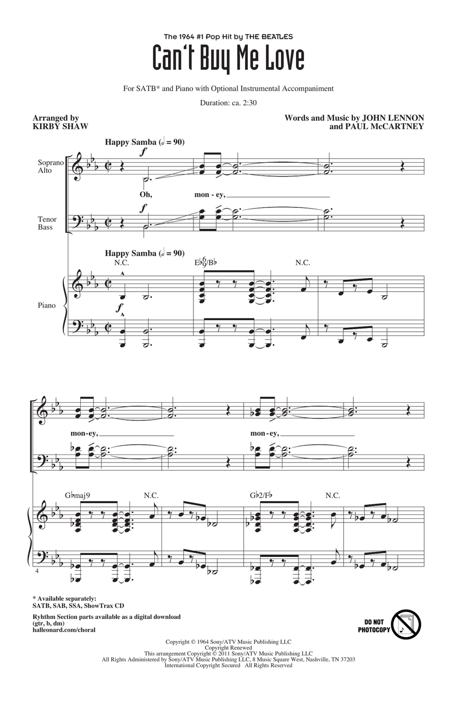 Can't Buy Me Love (arr. Kirby Shaw) 4-Part scores gallery preview page 1