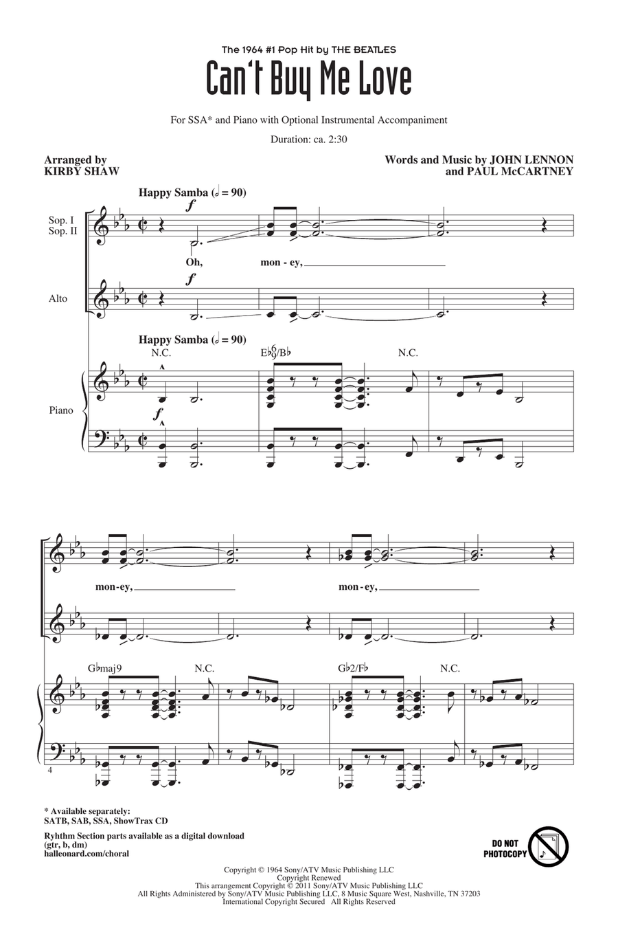 Can't Buy Me Love (arr. Kirby Shaw) SSA scores gallery preview page 1