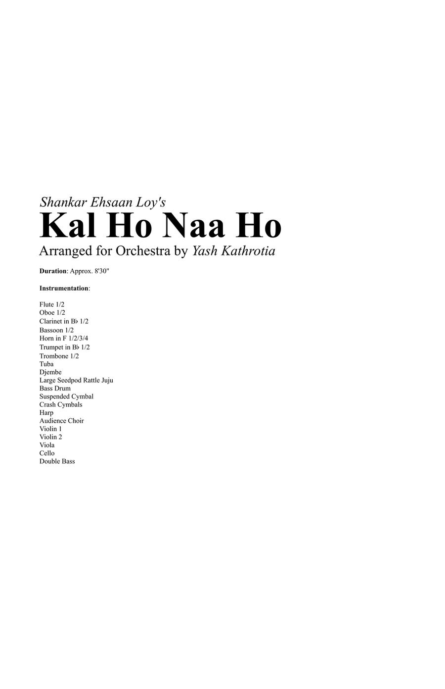 Kal Ho Na Ho Full Orchestra scores gallery preview page 1