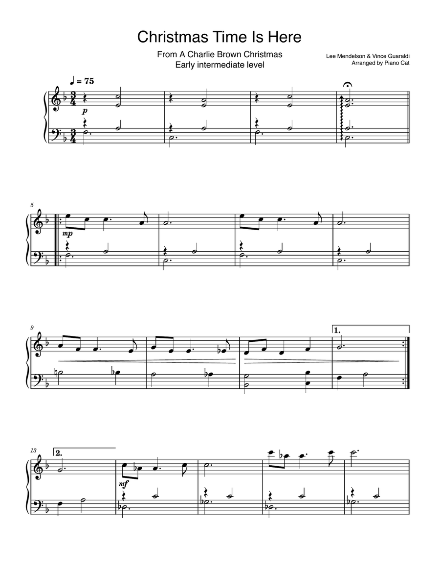 Christmas Time Is Here Easy Piano scores gallery preview page 1
