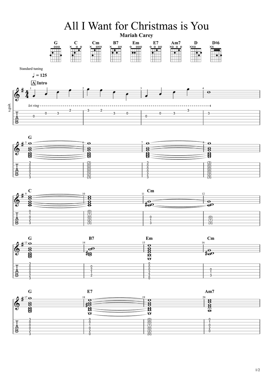 All I Want For Christmas is You Acoustic Guitar scores gallery preview page 1