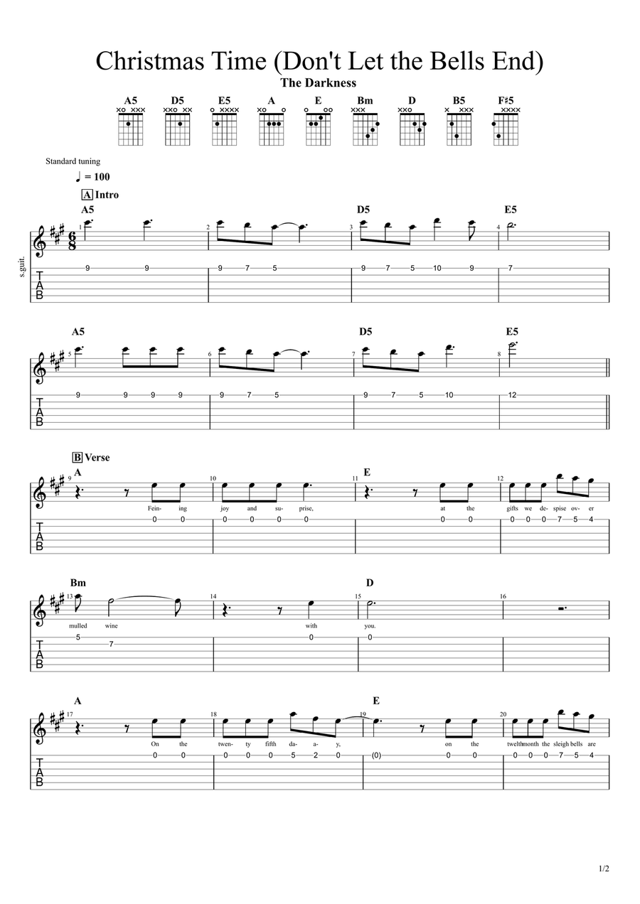 Christmas Time (Don't Let the Bells End) Acoustic Guitar scores gallery preview page 1