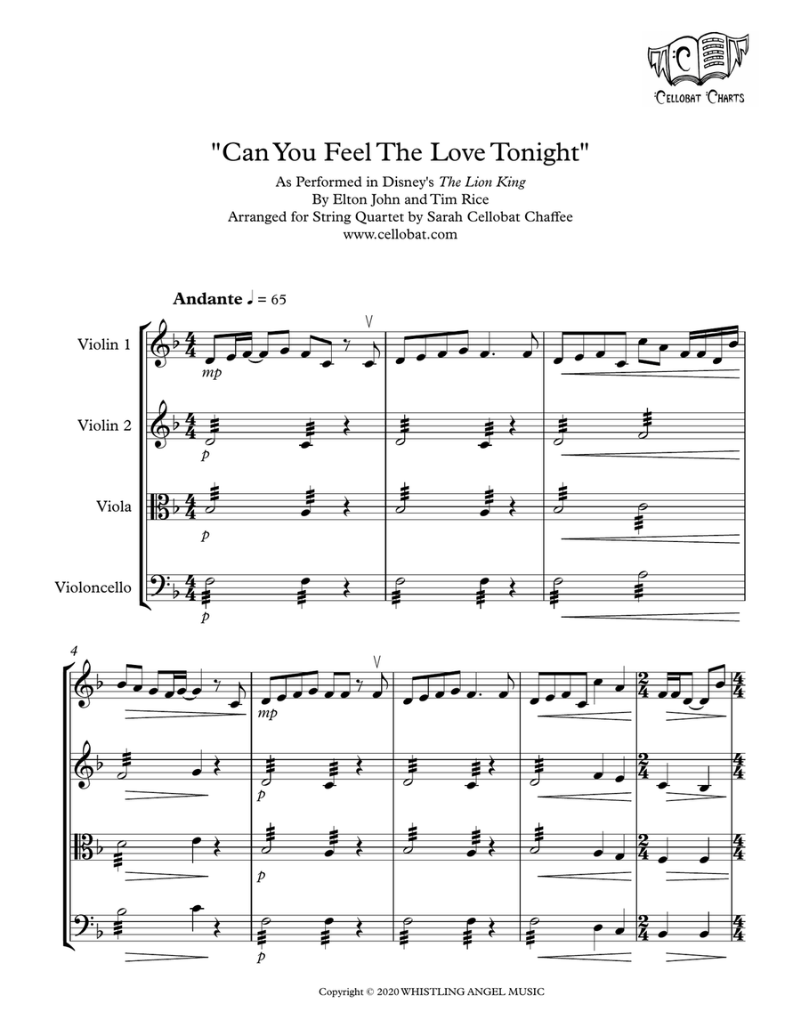 Can You Feel The Love Tonight String Quartet scores gallery preview page 1