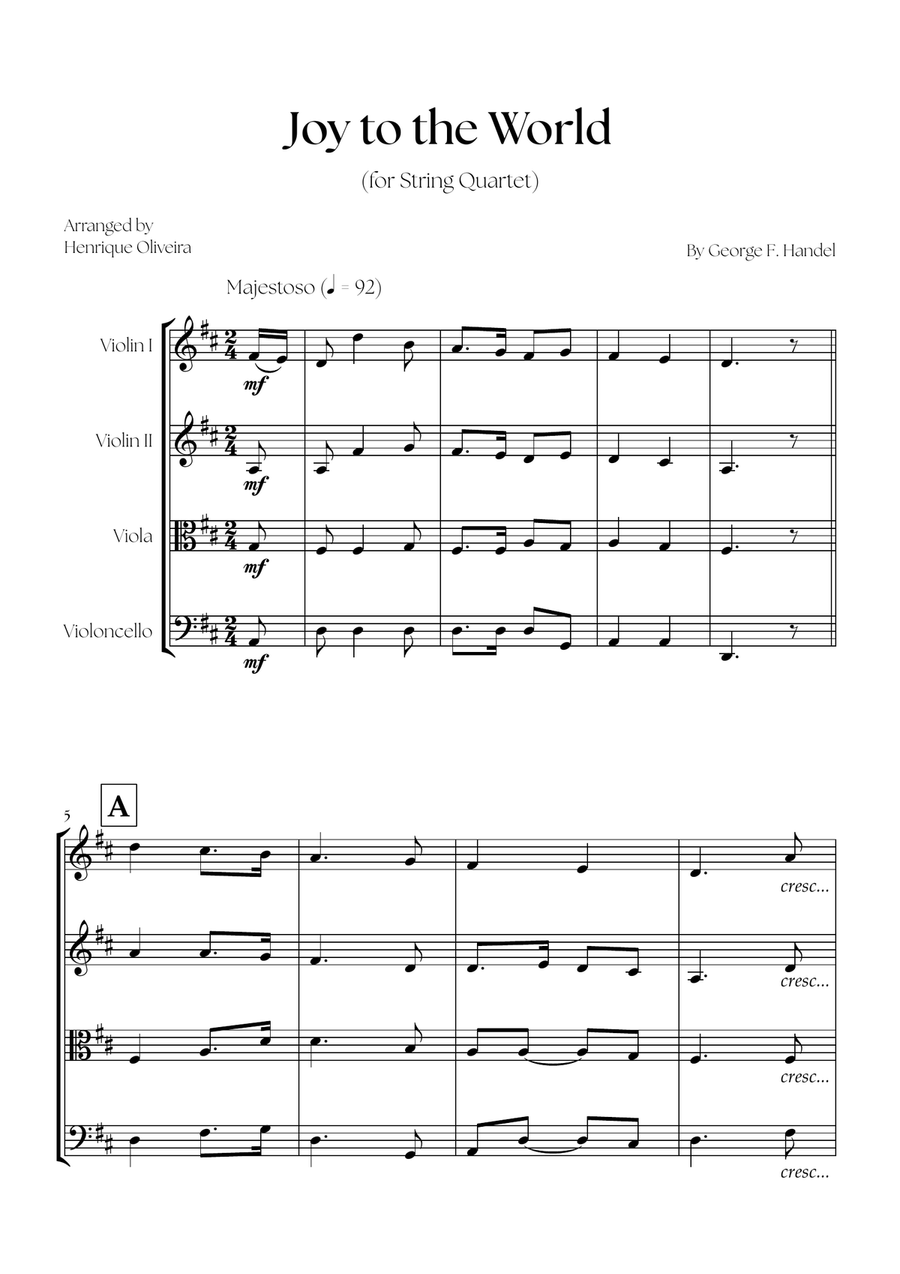 Joy to the World (String Quartet) - Christmas Carol String Quartet scores gallery preview page 1