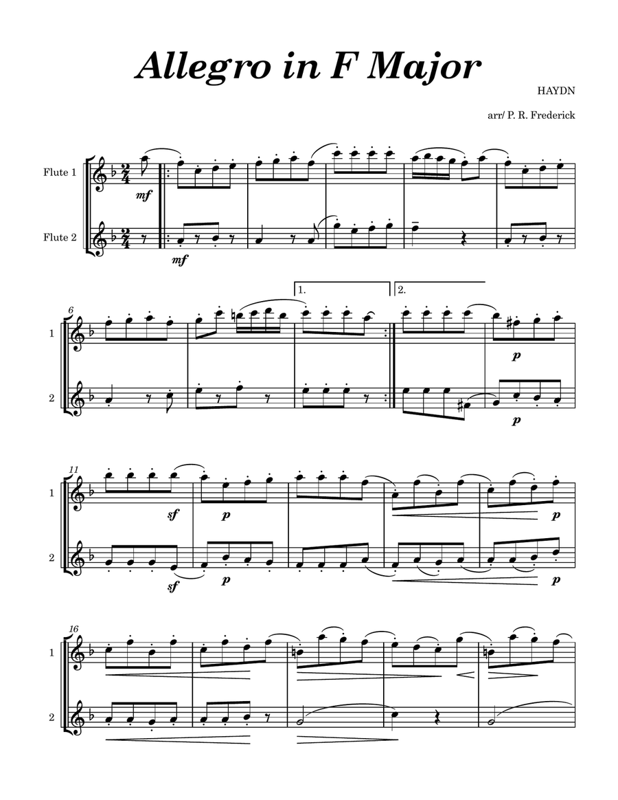 Allegro in F Major Flute Duet scores gallery preview page 1