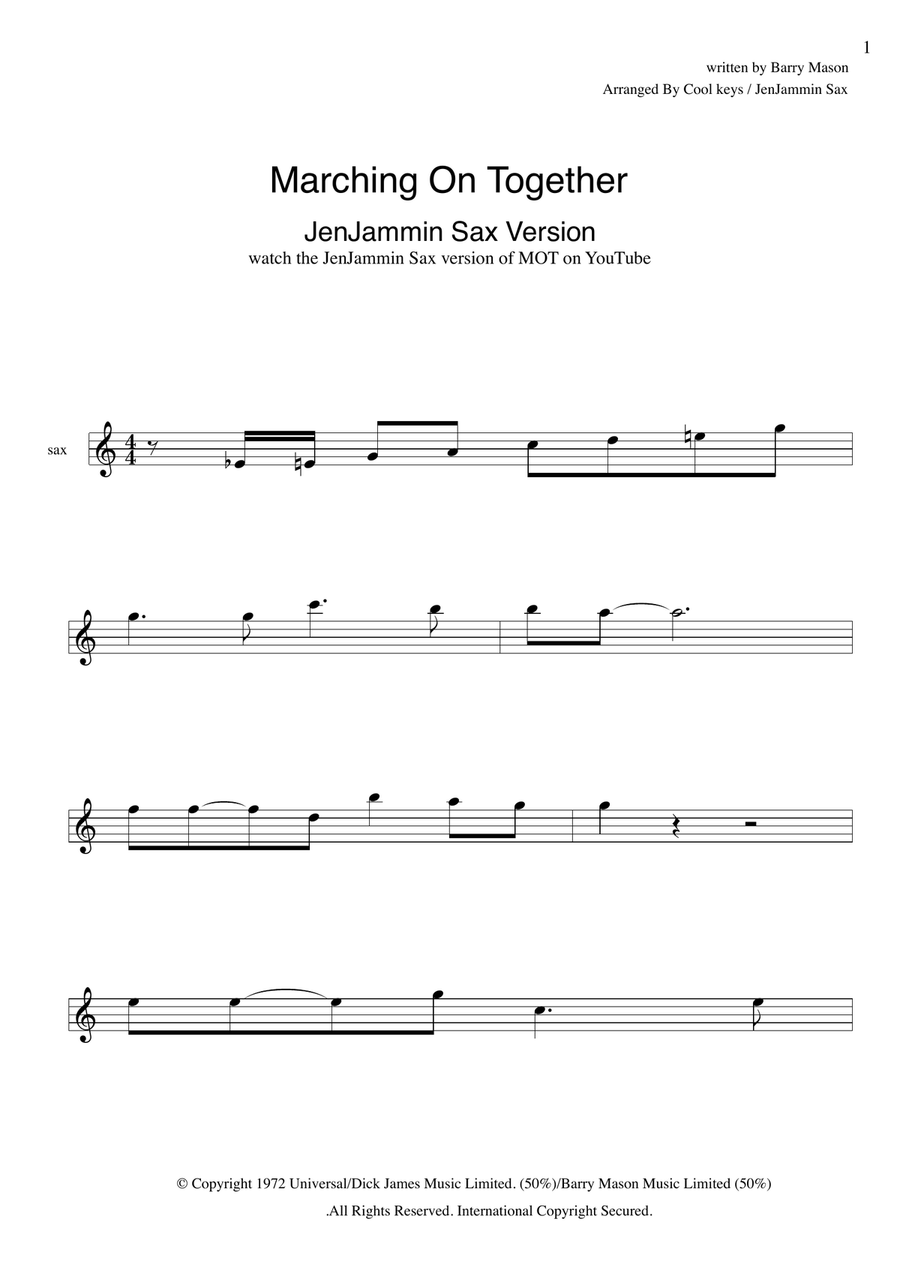 Leeds, Leeds, Leeds (Marching On Together) Alto Saxophone scores gallery preview page 1