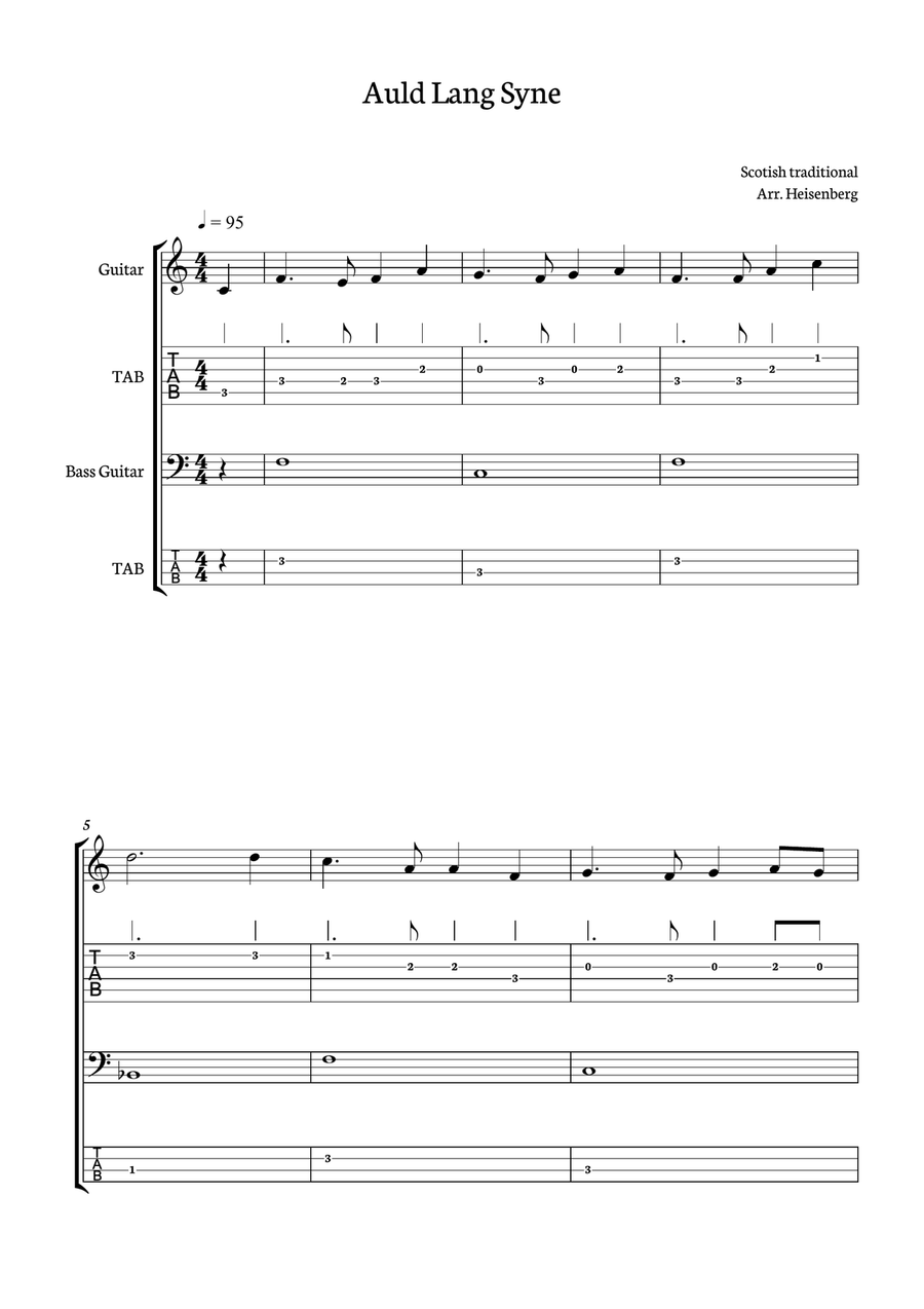 Auld Lang Syne for Guitar and bass duo with tab String Duet scores gallery preview page 1