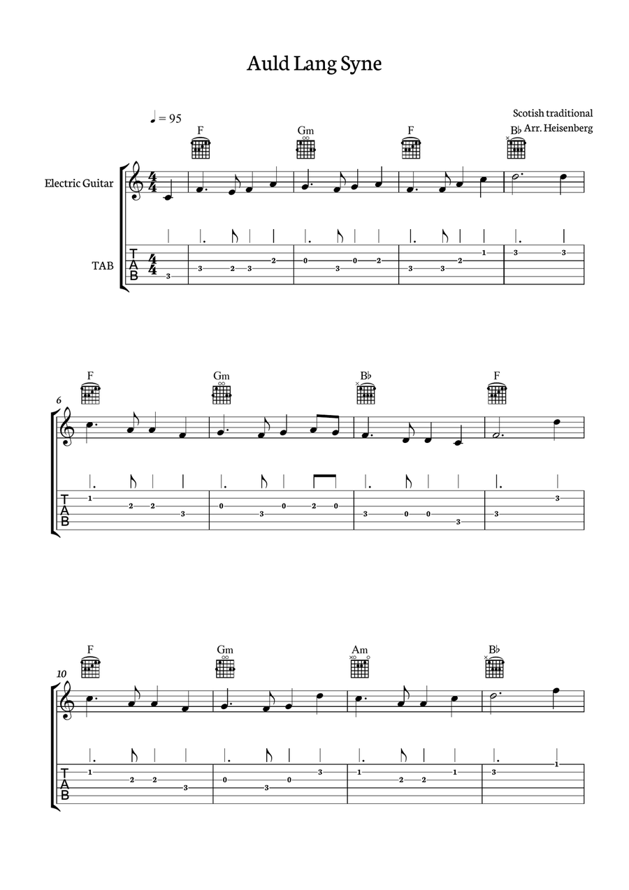 Auld Lang Syne for Eletric Guitar with tab and chords Acoustic Guitar scores gallery preview page 1