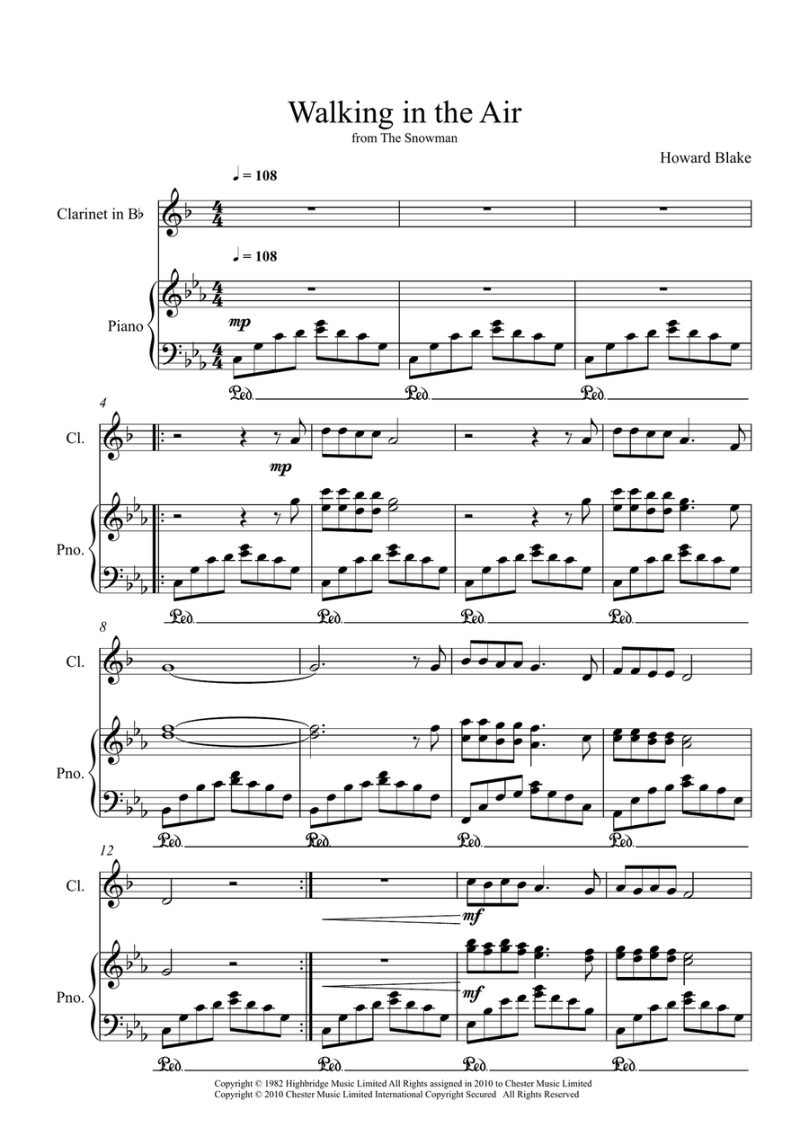 Walking In The Air Walking In The Air Clarinet Solo scores gallery preview page 1