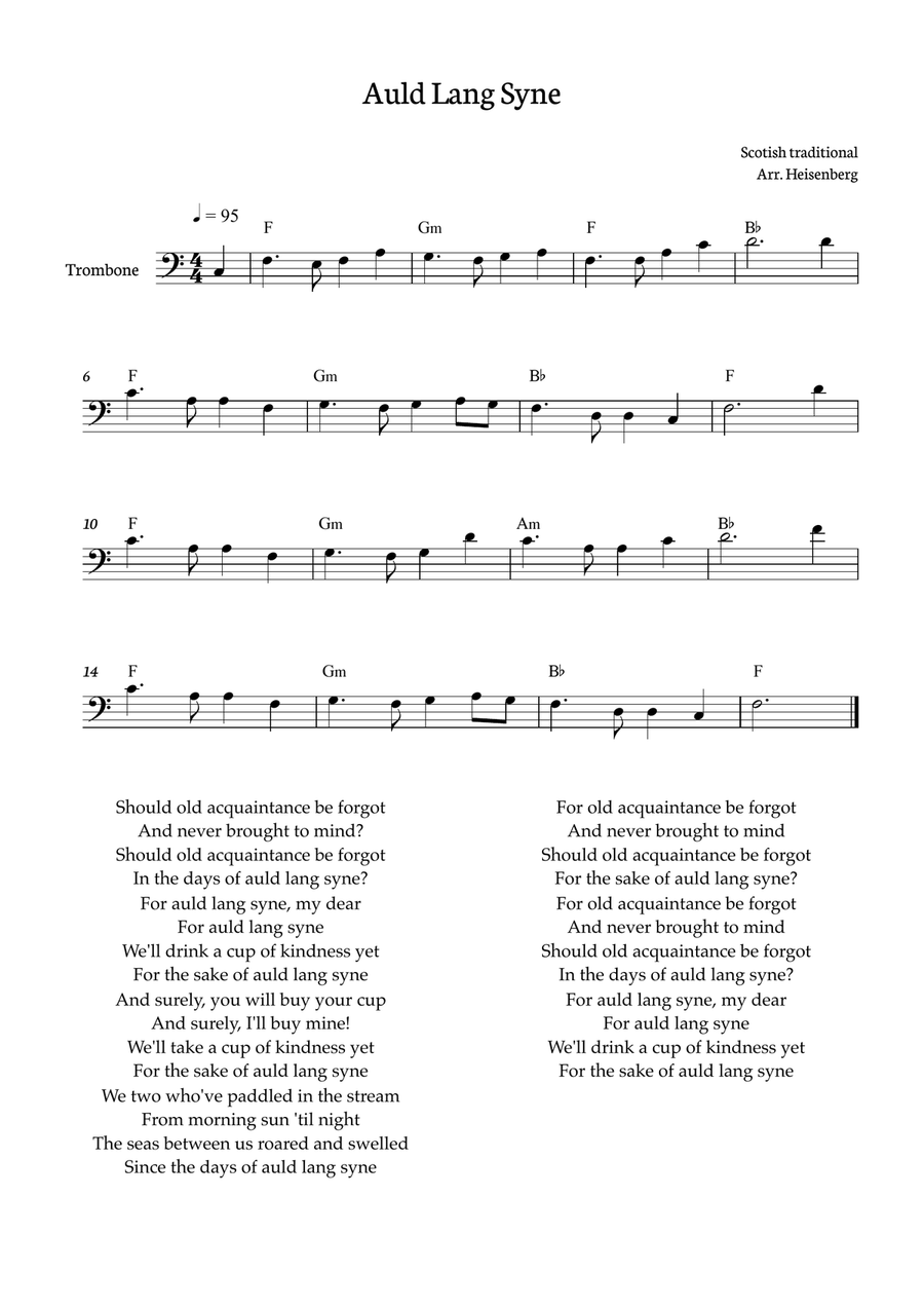 Auld Lang Syne for Trombone with chords Trombone Solo scores gallery preview page 1