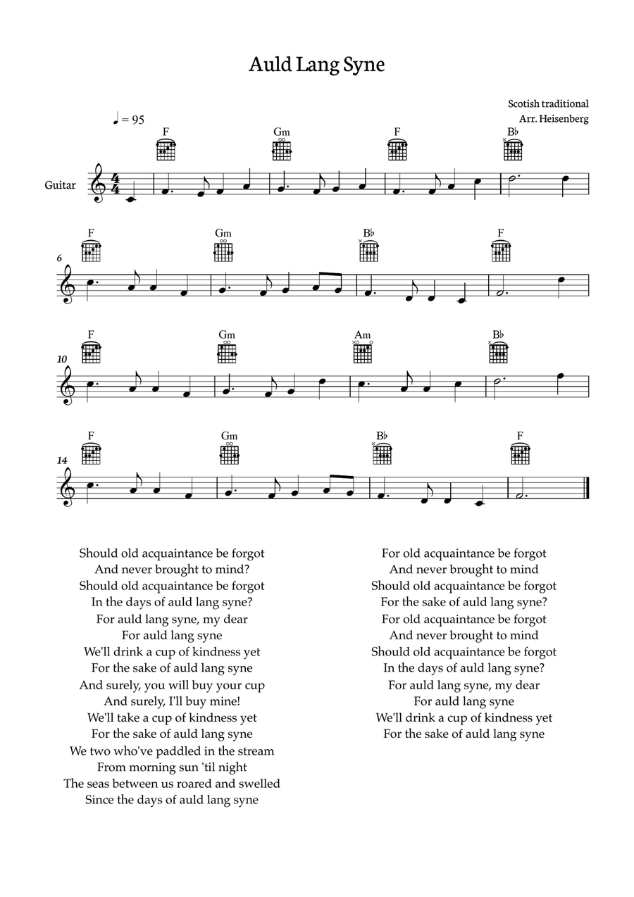 Auld Lang Syne for Guitar with chords Acoustic Guitar scores gallery preview page 1