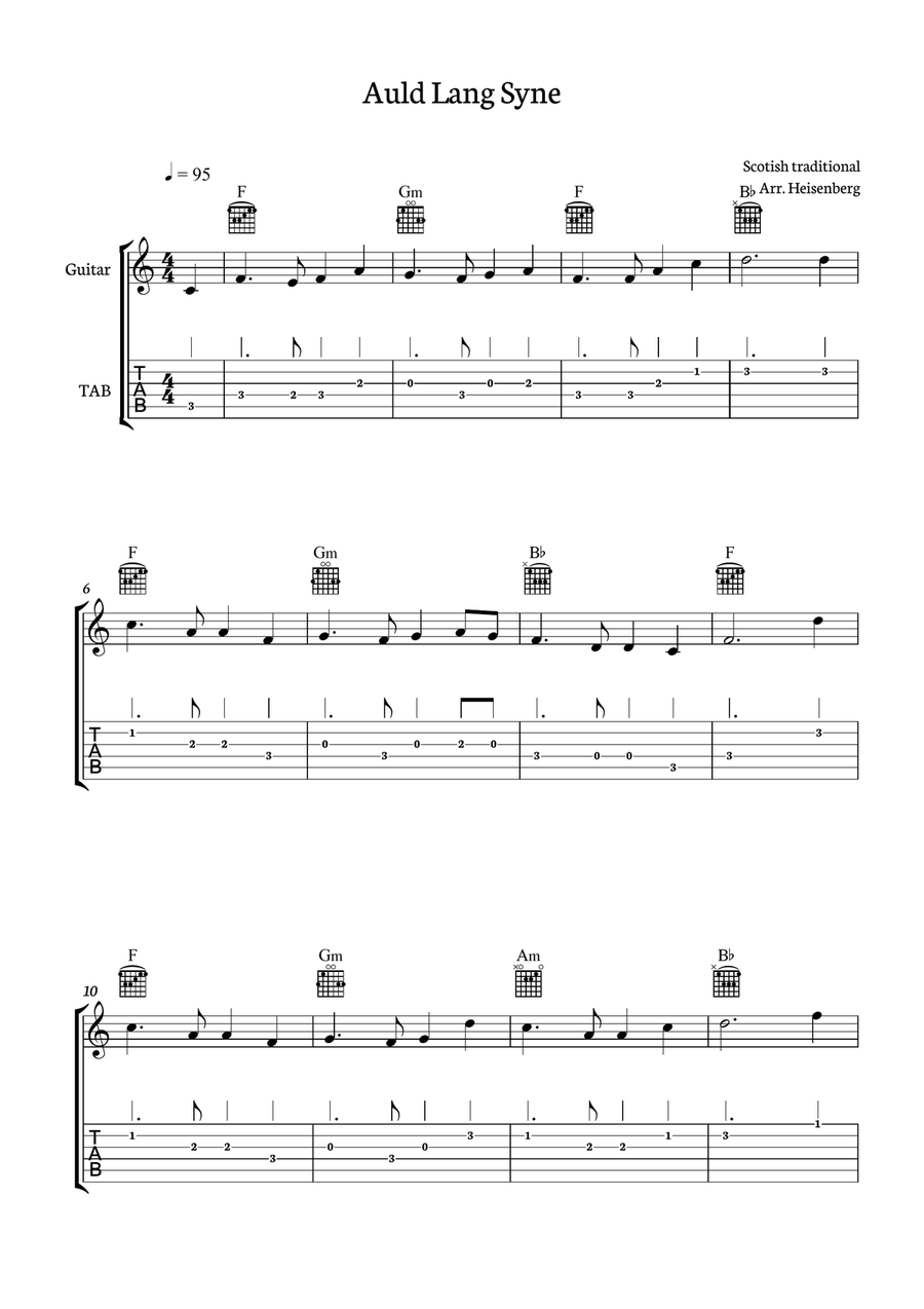 Auld Lang Syne for Guitar with tab and chords Acoustic Guitar scores gallery preview page 1