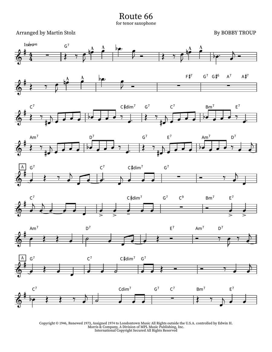 Route 66 Route 66 Tenor Saxophone scores gallery preview page 1