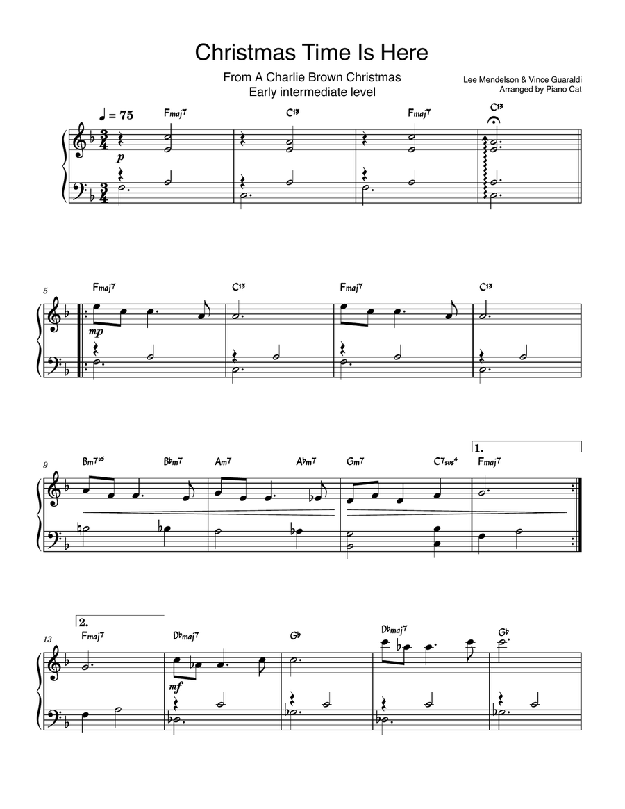 Christmas Time Is Here Easy Piano scores gallery preview page 1