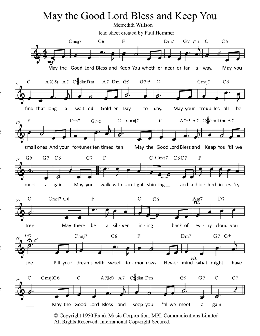 May The Good Lord Bless And Keep You Piano scores gallery preview page 1