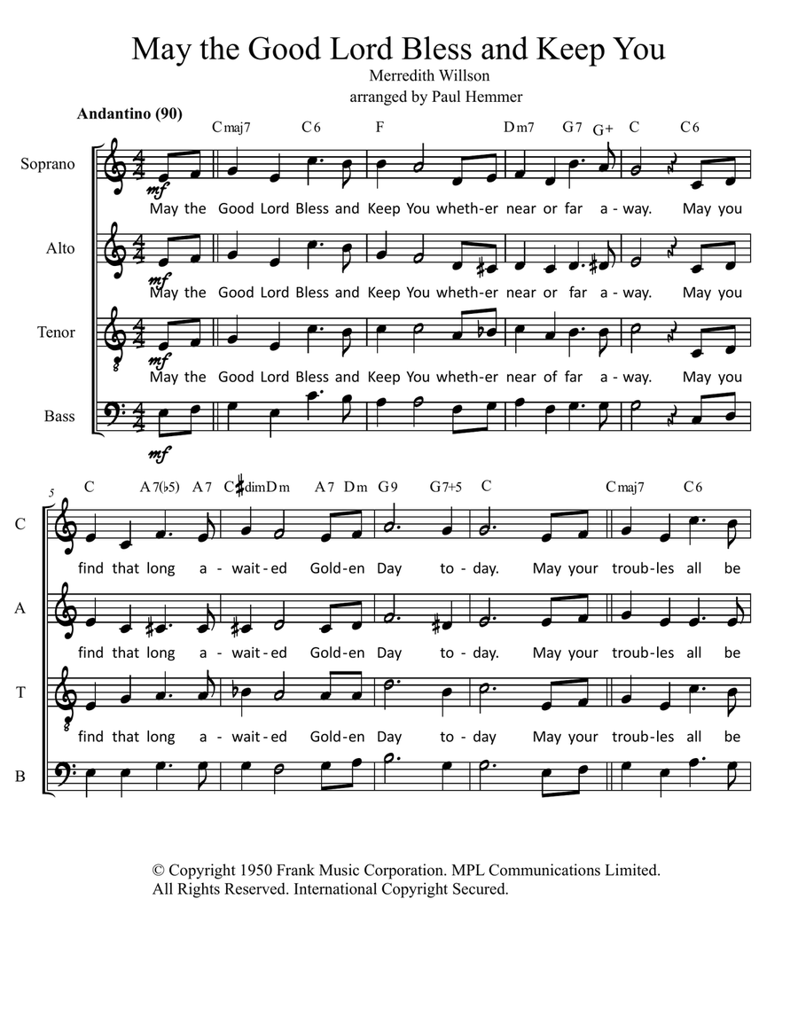 May The Good Lord Bless And Keep You 4-Part scores gallery preview page 1