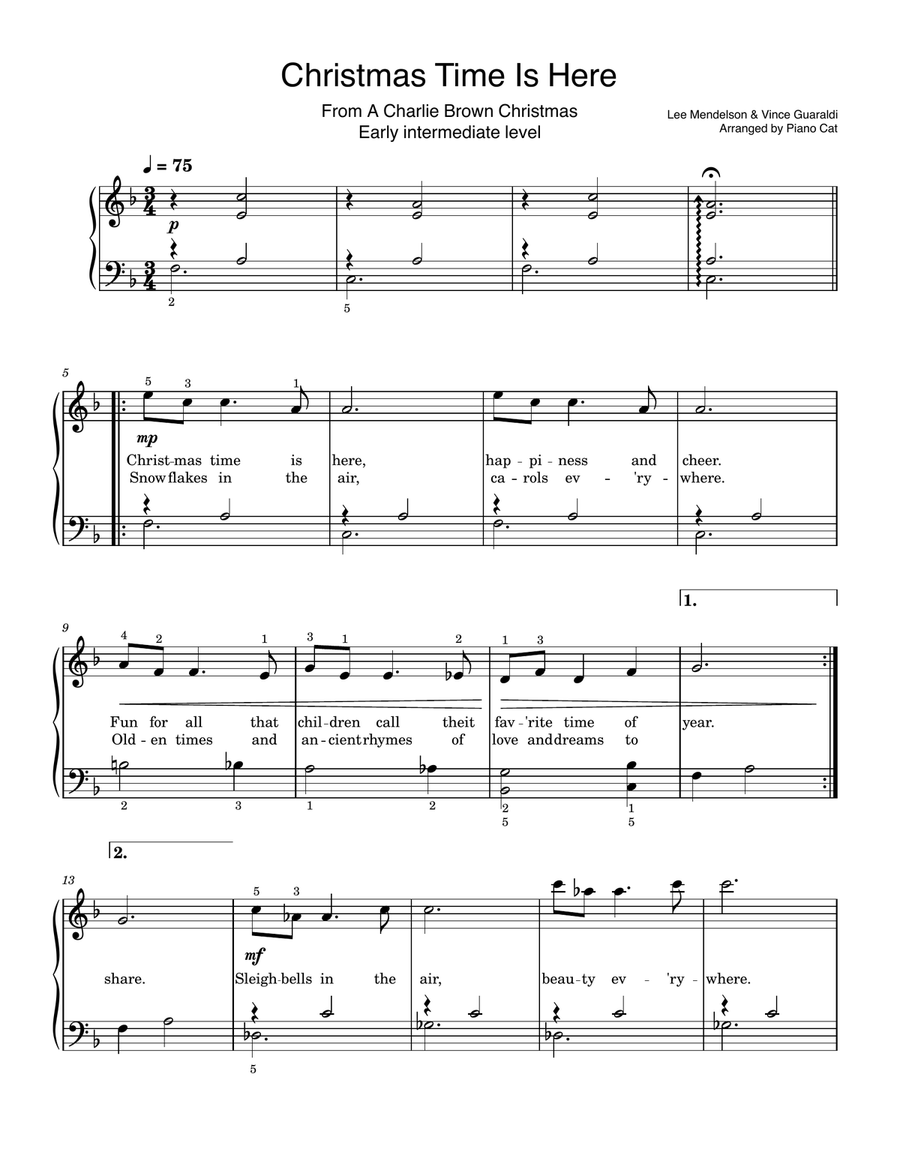 Christmas Time Is Here Easy Piano scores gallery preview page 1